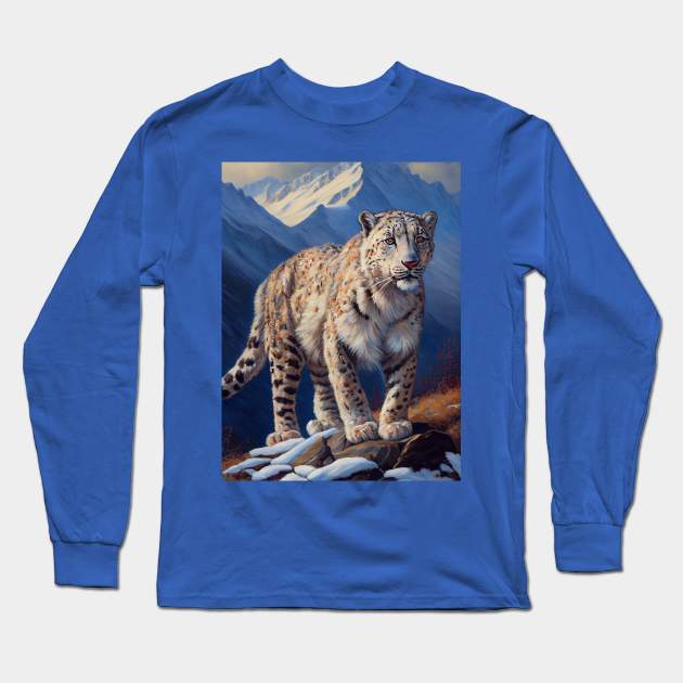 Snow Leopard Oil Paint Long Sleeve T-Shirt by ABART BY ALEXST 